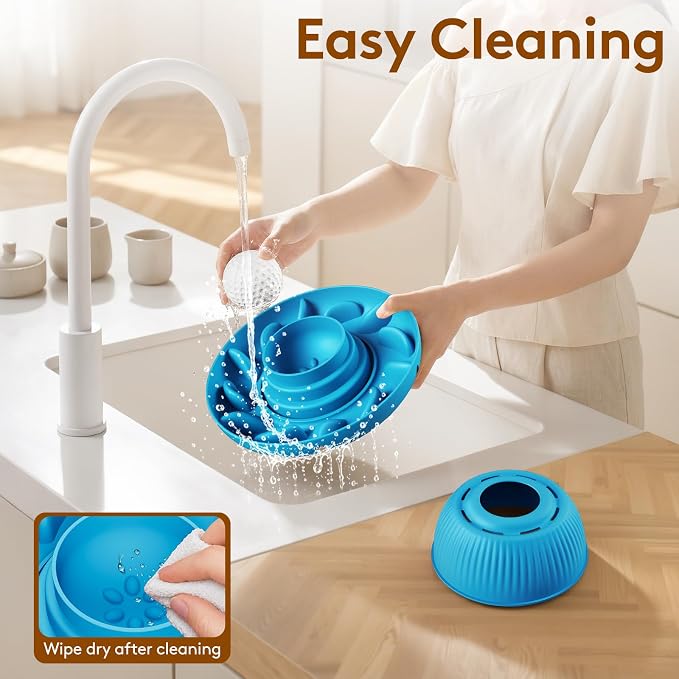 Slow Feeder Dog Bowls 2 in 1 Liquid Treat Dog Lick Bowl and Dog Bowls – 5‑Cup Large Capacity, Liquid and Solid Food Treat Dispenser for Slowing Down Eating for Large Medium Small Dogs, Blue
