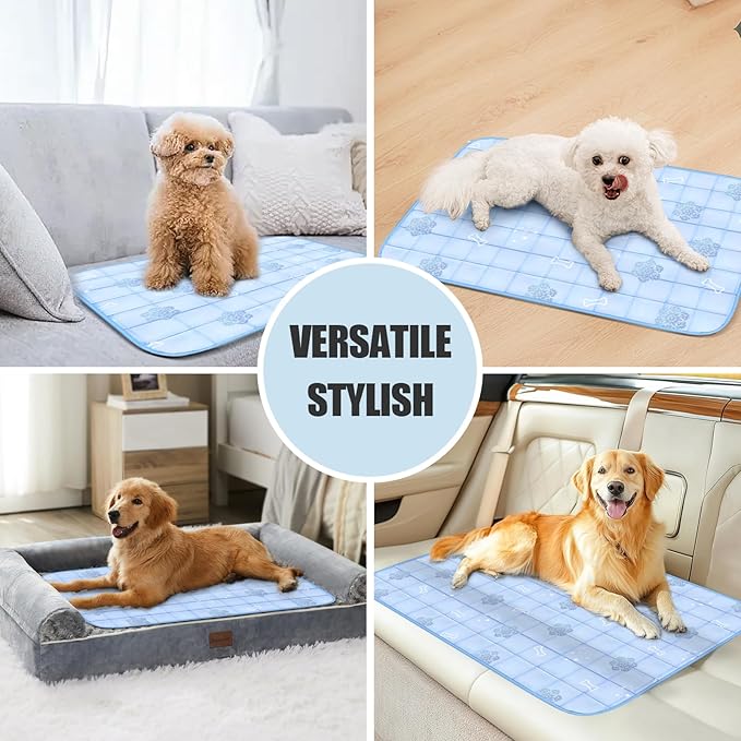 RIOGOO Dog Cooling Mat,Dog Blanket Washable,Cool Fabric & Internal Waterproof Cooling Pad (Blue, X-Large (40x30 inch))