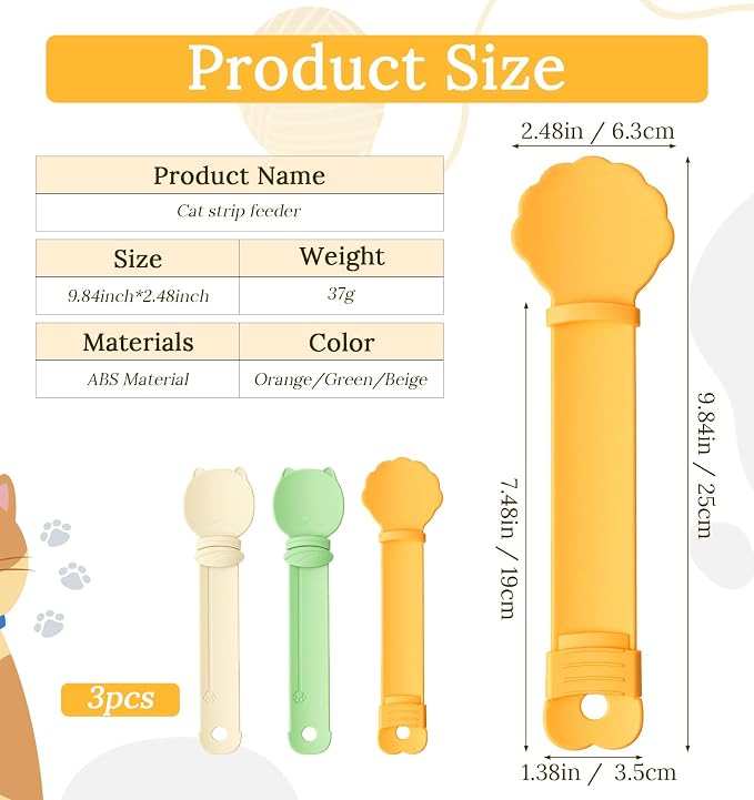 3Pcs Cat Treat Spoon, Multifunctional Squeeze Cat Treat Feeder Set Lickable Pet Food Spoons Dispensers for Wet Food & Licky Treats, Mess-Free Feeding Supplies for Cats, Beige Green Orange