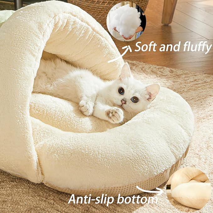 Romaneco Cat Bed - Pet Slipper Cave Bed for Indoor Cats and Small Dogs, Self Warming, Cozy & Soft Plush, Anti-Slip & Durable, Washable for Kittens and Puppies Under 15 lbs (24"x16", M, Light Brown)