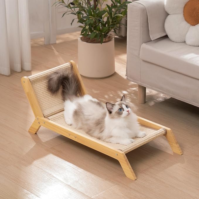 Avont Cat Scratcher Bed, Natural Sisal Scratching Pad Solid Wood Frame Cat Lounge Chair Couch for Indoor Cats -Extra Large
