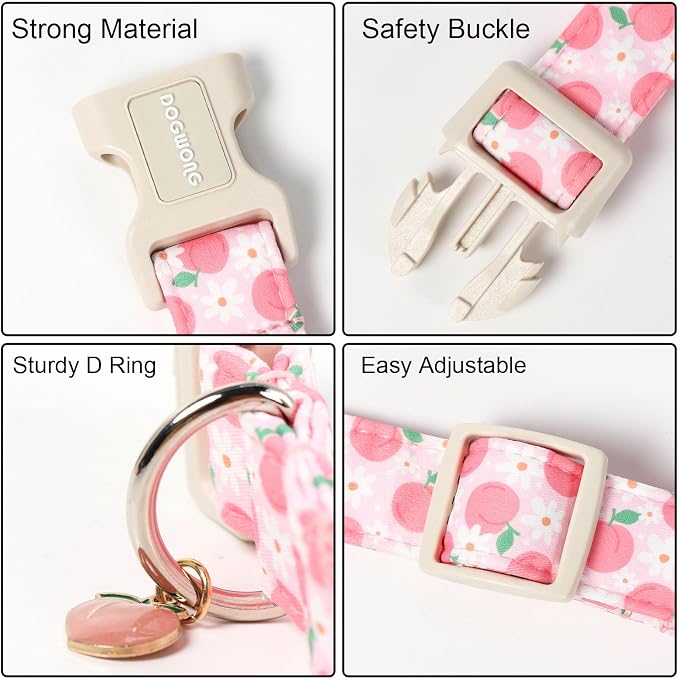 DOGWONG Pink Dog Collar, Pink Peach Dog Collar with Plastic Buckle,Girl Female Dogs Collars for Large Dogs, Neck 42-66 inches
