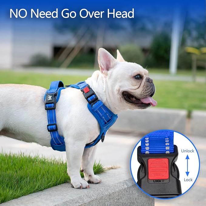 PoyPet No Pull Dog Harness, No Choke Reflective Dog Vest, Adjustable Pet Harnesses with Easy Control Padded Handle for Small Medium Large Dogs(Royal Blue,L)