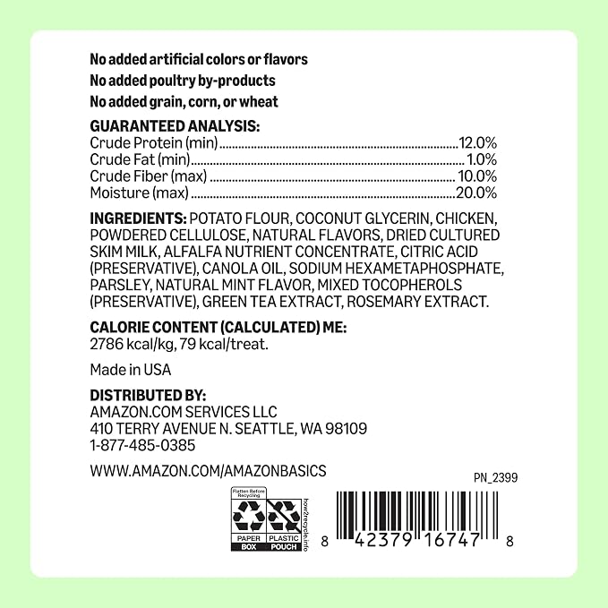 Amazon Basics Dental Dog Treats to Help Clean Teeth & Freshen Breath for Medium Dogs, Unflavored, Per Pack: 36 Count, 2.25 pounds (Previously Wag)