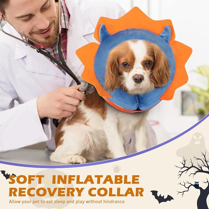 IEUUMLER Inflatable Recovery Dog Collar, Protective Donut Cone, Adjustable Soft Collar for Dog and Cat After Surgery Prevent from Biting & Scratching EU002 - Blue Demon M+