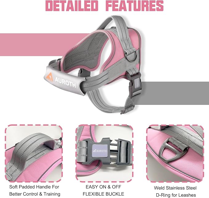 AUROTH Dog Harness and Leash Set, Soft Padded Service Dog Vest with 5.25FT Dog Leash, No Choke, Easy On Pet Vest, Adjustable Reflective No Pull Dog Harness Small Sized Dog, Easy Walking and Training