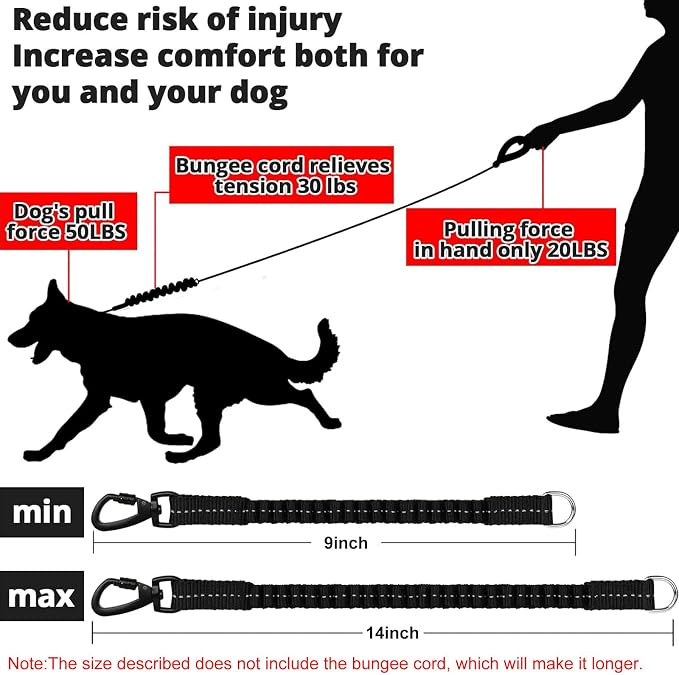 Rope Dog Leash 5 FT: Heavy Duty Leashes with Swivel Lockable Hook Reflective Threads Bungee and Padded Handle - Dog Lead for Large Small Medium Dogs Outside Walking Hiking Purple