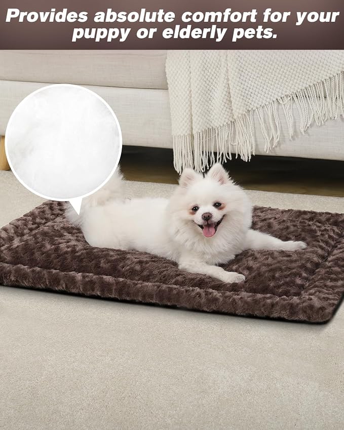 Washable Dog Bed Mat Crate Pad Soft Fluffy Pet Kennel Beds Dog Sleeping Mattress for Large Jumbo Medium Small Dogs, 36 x 23 Inch, Brown