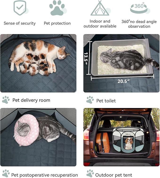 Siedihit Dog Playpen with Washable Pee Pad, Puppy Pet Cat Playpen Small Dogs Tent Crate Indoor/Outdoor, Portable Pop Up Kennel with Carrying Case for Cats/Rabbits(Grey,Small with pad)