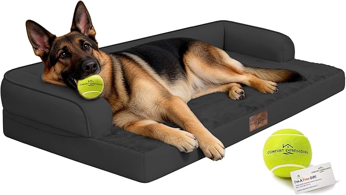 Comfort Expression Extra Large Dog Bed - XXL Orthopedic Washable Bed for Big Dogs - Waterproof Bolster Pet Couch with Removable Non-Slip Cover, 48 x 33
