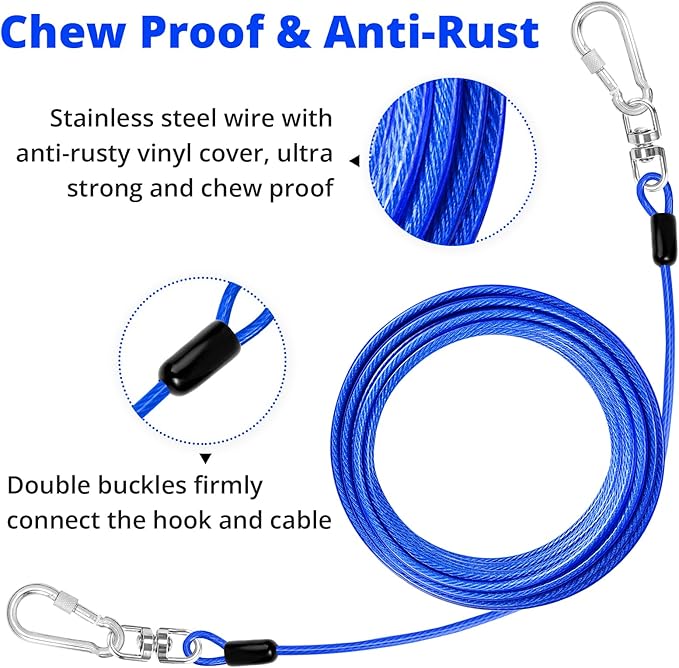 jenico Dog Tie Out Cable: 10 ft Dog Lead for Yard - Heavy Duty Chain Leash Outside for Small Large Dogs Up to 500 lbs - Outdoor Dog Runner Tether