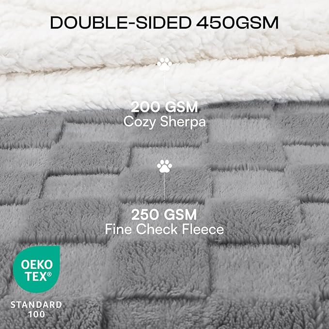 Luciphia Waterproof Dog Blanket, Leakproof Large Pet Blanket for Couch Sofa Bed Furniture Cover Protector, Washable Soft Sherpa Fleece with 3D Jacquard, Cozy Calming Reversible, Gray White, 85"x57"