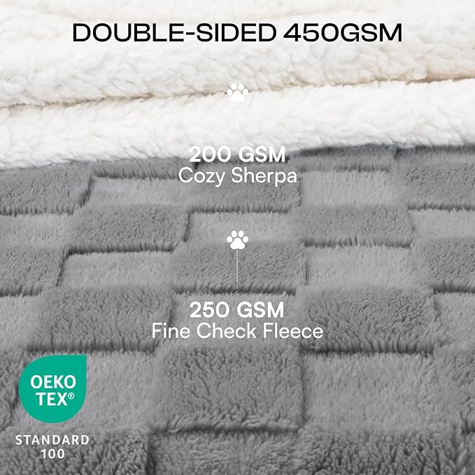 Luciphia Waterproof Dog Blanket, Leakproof Large Pet Blanket for Couch Sofa Bed Furniture Cover Protector, Washable Soft Sherpa Fleece with 3D Jacquard, Cozy Calming Reversible, Gray White, 65"x57"