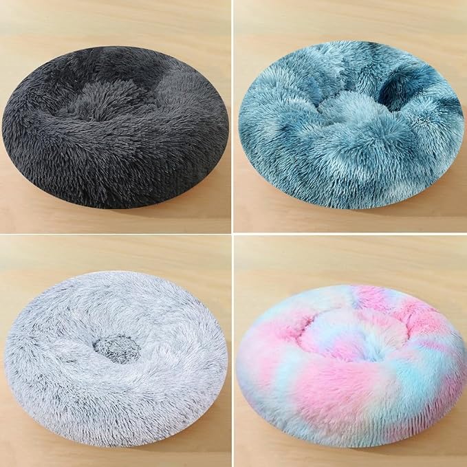 Dog & Cat Bed, 27 Inch Cat Beds for Indoor Cats, Calming Donut Bed for Small Medium Dogs and Cats, Anti-Anxiety Plush Faux Fur Large Cat Beds Washable, Light Green