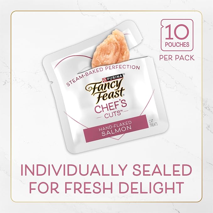 Purina Fancy Feast Purely Hand-Flaked Salmon Cat Treats, Real Fish, Tender Texture, 10 Count Pouch