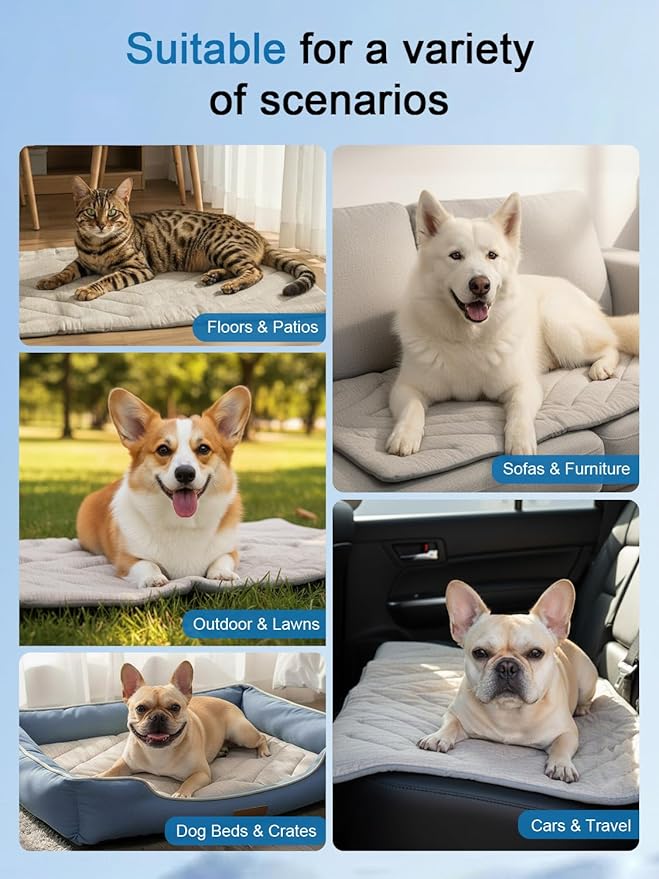 Dog Cooling Mat, Q-Max>0.46 Instant Cool Pad for Dogs, Reversible 4-Layer Thick Pet Cooling Pad, Machine Washable,for Crate, Car, Indoor & Outdoor Summer（Rectangle,Large-48 L x 28" W)