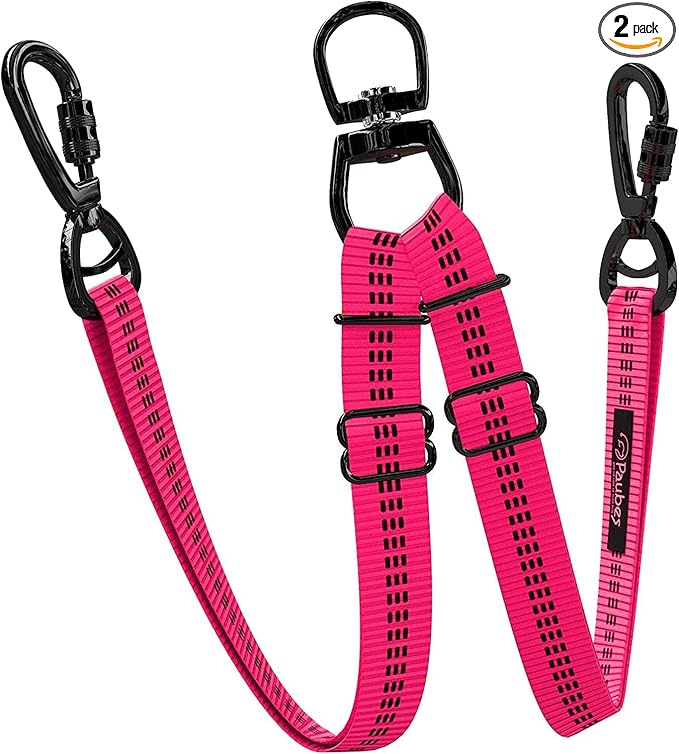 Dog Leash – Dual Reflective with Non-Tangle Design – Heavy Duty Nylon and Metal Buckles – Ideal (Pink, 2 Dog Leash)