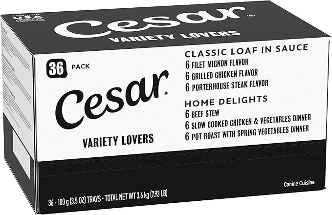 Cesar Wet Dog Food Home Delights & Classic Loaf in Sauce, Variety Pack, 3.5 oz, 36 Count (Pack of 1)