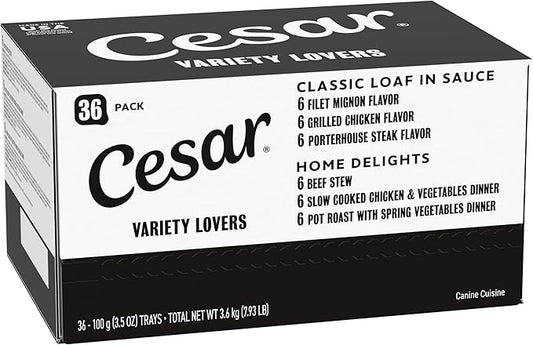 Cesar Wet Dog Food Home Delights & Classic Loaf in Sauce, Variety Pack, 3.5 oz, 36 Count (Pack of 1)