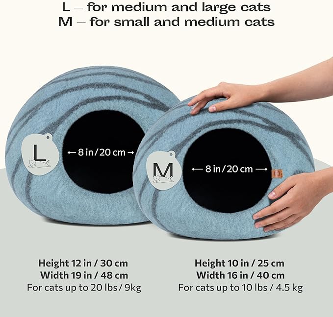 MEOWFIA Cat Cave – Premium Felt Cat Enclosure for Indoor Cats, Handmade Merino Wool (Aquamarine, Medium)