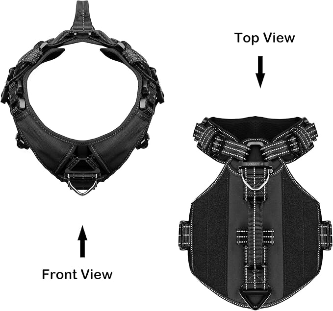 ICEFANG GN8 Tactical Dog Harness with 4X Metal Buckles for Large Sized Dogs,Reflective in Training Walking K9 Vest,No-Pull Front Leash Clip,Adjustable Pet Harness (Black, Large (Pack of 1))