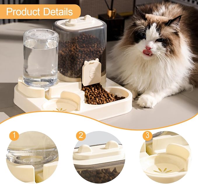 2 in 1 Automatic Pet Feeder Water Dispenser Portable Travel Supplies Cat Food Bowl Food Container for Kitten Small Dogs Bunny, Clear