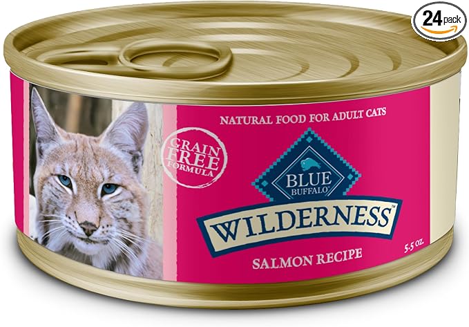 Blue Buffalo Wilderness Natural High-Protein Grain-Free Wet Food for Adult Cats, Salmon Paté, 5.5-oz. Cans, 24 Count