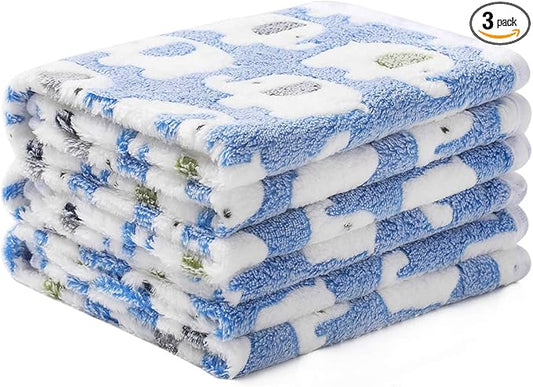 1 Pack 3 Blankets Super Soft Fluffy Premium Cute Elephant Pattern Pet Blanket Flannel Throw for Dog Puppy Cat Blue Large(41x31 inch)