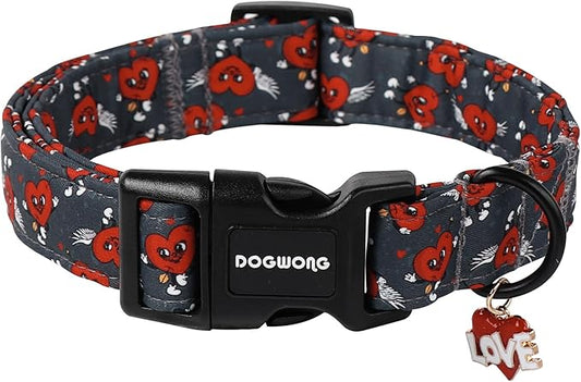 DOGWONG Valentine's Day Dog Collar, Cute Heart Dog Collars, Adjustable Valentine Red Heart Pet Collars Design Dog Collar with Quick Release Buckle for Puppy Girl Boy Female Dogs