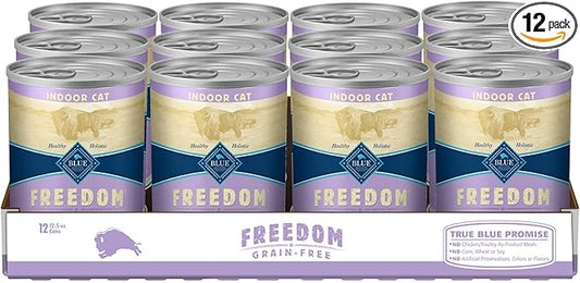 Blue Buffalo Freedom Grain Free Natural Adult Pate Wet Cat Food, Indoor Chicken 12.5-oz cans (Pack of 12)