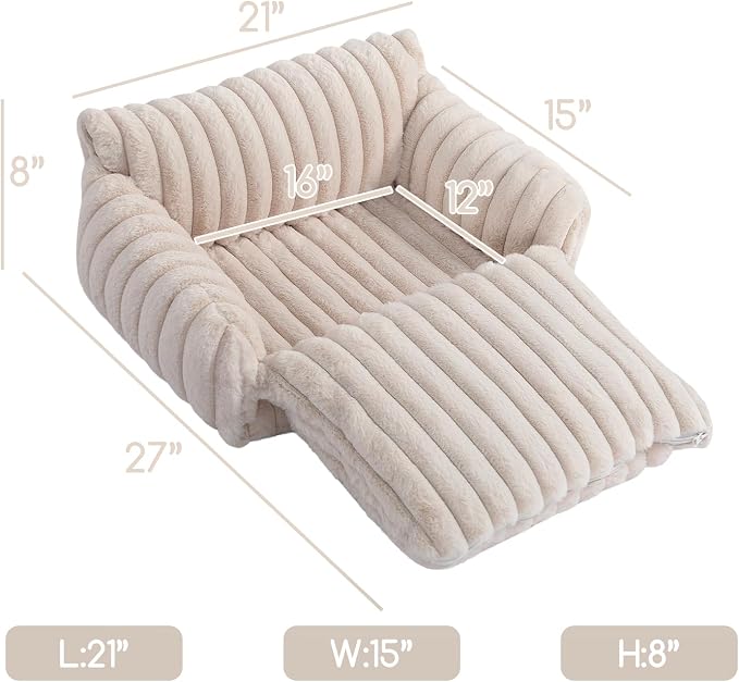 Hollypet Cat Bed Fluffy Plush Multifunctional Double-Layer Machine Washable Soft Warming Kitty Pet Couch Orthopedic Nest Beds for Small Cats Kitten and Dogs up to 13lbs, Cream(21x15x8 inch)