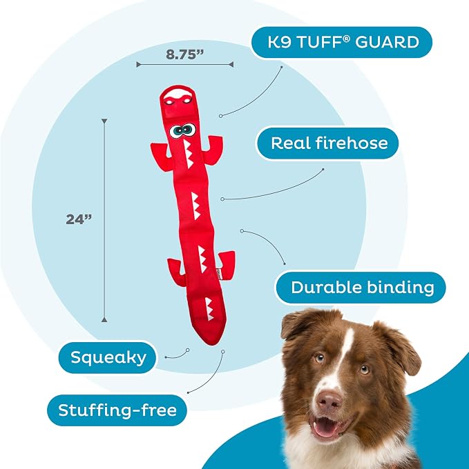 Outward Hound Fire Biterz Red Lizard, Plush Firehose Material Interactive Dog Toy, Large