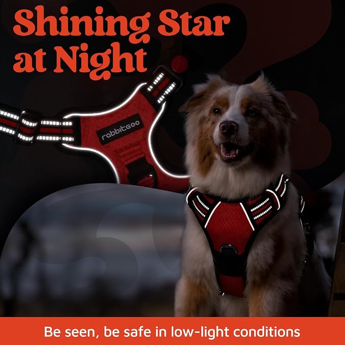 rabbitgoo Dog Harness for Large Dogs, 3 Buckles Easy On & Off No Pull Pet Vest, Soft Padded Walking Pet Harness with Control Handle, Adjustable and Reflective, Red, XL