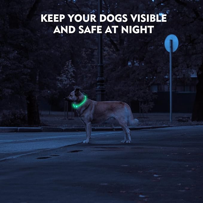 NOVKIN LED Dog Collar, Cut-to-Fit Light Up Dog Collar for Night Walking, IP67 Waterproof USB Rechargeable Glowing Pet Collar, High Visibility Super Bright Safety Lights for S/M/L Dogs(Blue)
