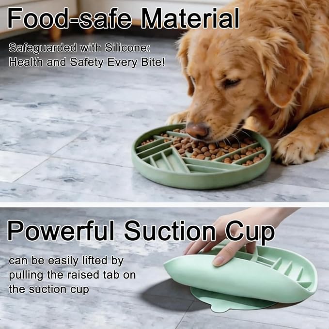 Silicone Slow Feeder Dog Bowl with Suction Base, Anti Choking Maze Puzzle Design Pet Bowl for Small and Medium Dogs & Cats, Non-Slip Food Grade Slow Eating Bowl to Prevent Bloating