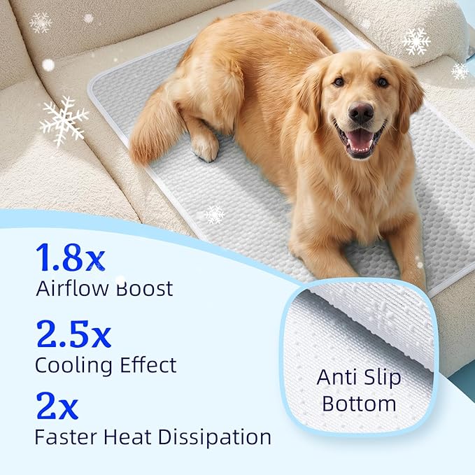 Mora Pets Dog Cooling Mat Instant Self Cooling Pad for Dogs & Cats Breathable Washable Summer Pet Cool Mat Indoor Outdoor, Puppy Cold Blanket for Floor Crate Car Travel Use Small 28'' x 22'' Grey