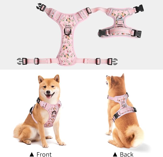 Timos No Pull Dog Harness, Release at Neck Reflective 3 Snap Buckles Adjustable No Choke Pet Vest with Front & Back 2 Leash Clips, Soft Padded Control Training Handle for Small Medium Large Dogs