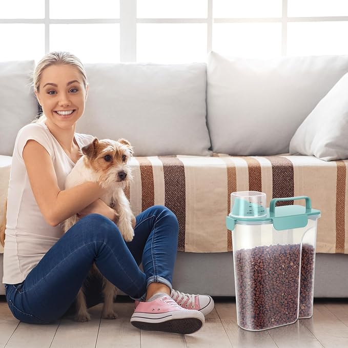 LEAWALK 5-7Lbs Dog Cat Food Storage Container with Upgraded Large Nozzle BPA-free, 4 Snap Seals Plastic Pet Food Storage Containers with Handles (Elegant Blue, 5L-2pack)