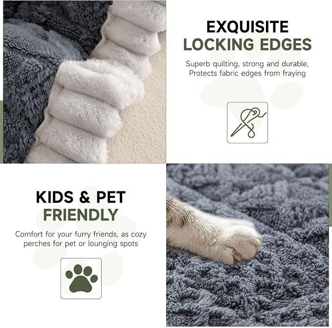 OTOB All Seasons Sofa Covers for 3 Cushion Couch Washable, Geometric Jacquard Fuzzy Non-Slip Pet Couch Cover, Kids Pet Friendly Soft Plush Sofa Slipcovers Dog Bed Mats (Dark Gray, 27.6" x 70.9")