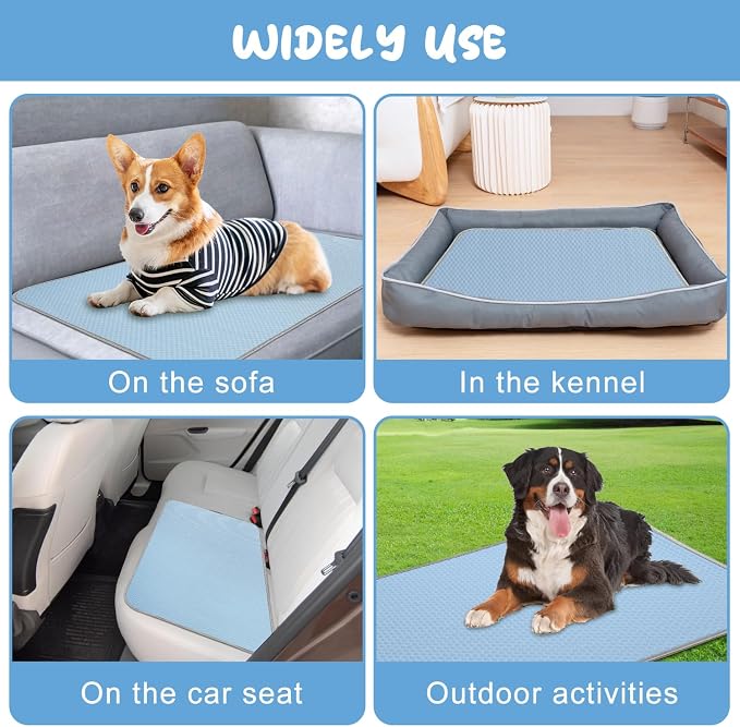 Buvlnee Summer Dog Cooling Mat, Washable Ice Silk Self Cool Pad for Small Medium Large Dogs and Cats, 24x18in Pet Sleeping Pad for Crate, Bed, Indoor & Outdoor Floor, Car Seats