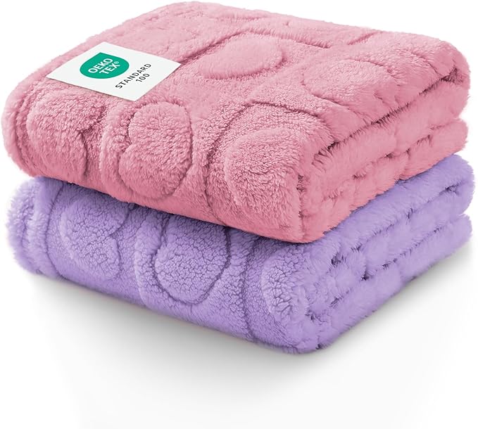 Luciphia 1 Pack 2 Small Dog Blanket Washable Pet Bed Cover Soft Fluffy Puppy Blanket with Premium Fleece 300GSM Cozy Calming Cat Blankets for Indoor Cats Pink/Purple 41x31 inch