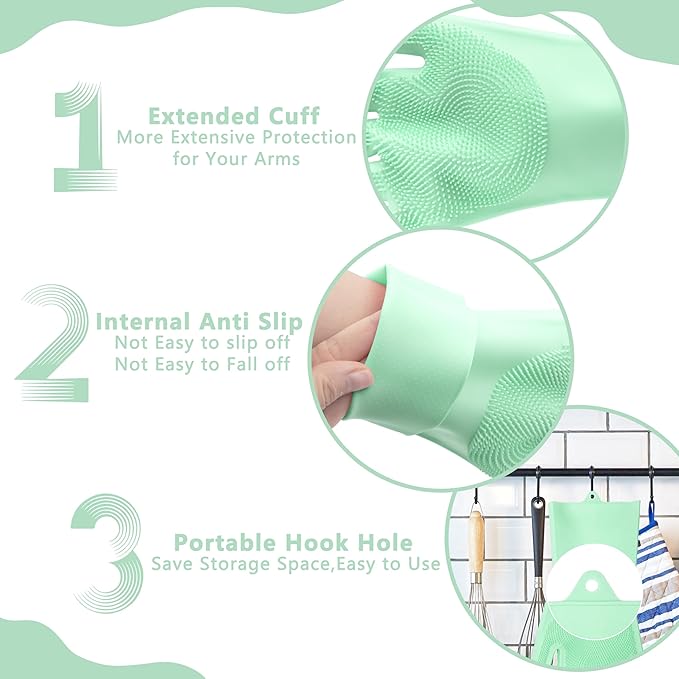 Pet Grooming Gloves—Dog Washing Gloves with High-Density Teeth, Dog Bath Scrubber with Enhanced Five Finger Design, Silicone Gloves for Dogs and Cats Bathing, Massage (Green)