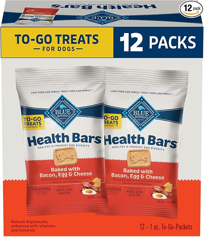 Blue Buffalo Health Bars Natural Crunchy Dog Treats TOGO Mini Biscuits Bacon Egg & Cheese