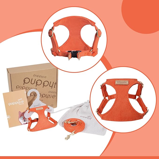 Puppytie XXS Puppy Harness with Multifunction Dog Leash,Soft Adjustable No Choke Escape Proof Pet Harness Vest,Orange,XXS