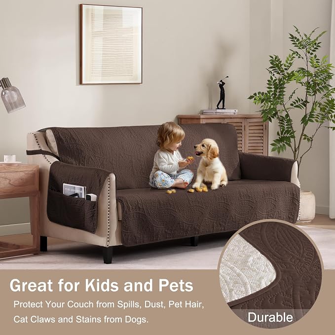 Soft Couch Cover 2 Cushion Sofa, Water-Repellent Sofa Slipcovers for Loveseat, Machine Washable Love Seat Quilted Couch Covers, Pet Friendly Loveseat Slipcovers (Loveseat 56", Chocolate)