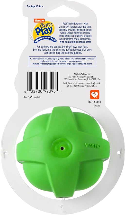 Hartz DuraPlay Bacon Scented Dog Toys, Large 1 Count, Colors May Vary (Pack of 2)