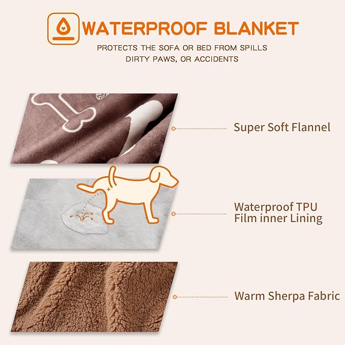 Waterproof Dog Blankets Pet Blanket, 30"x40" Cat Blanket for Indoor Cats, Soft Fluffy Sofa Car Bed Protector, Reversible Sherpa Fleece Puppy Blanket for Small Medium Dogs(Chocolate Brown)