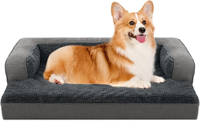 Orthopedic Dog Beds for Large Dogs, Waterproof Memory Foam Large Pet Bed with Sides, Non-Slip Bottom and Egg-Crate Foam Dog Couch Bed with Washable Removable Cover, Gray