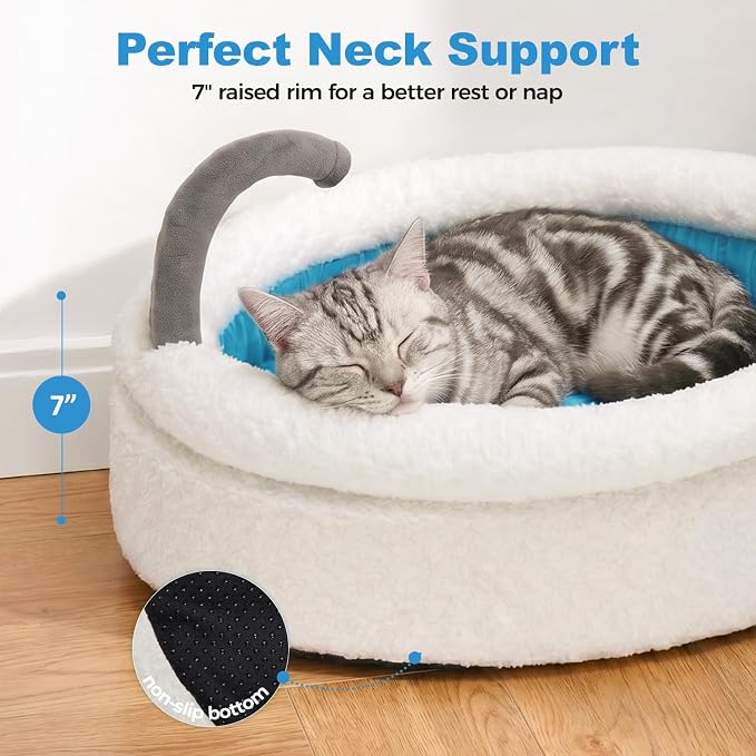 Cat Bed for Indoor Cats, 22" Washable Round Pet Bed for Cats & Small Dogs, Bathtub Soft Fluffy Calming Bed for Kitten and Puppy with Anti-Slip Base