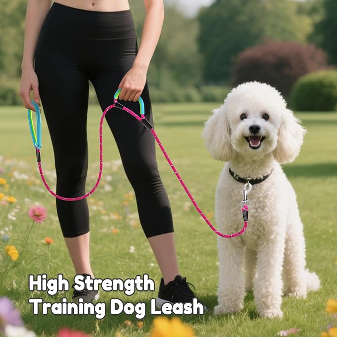 Dog Leash Heavy Duty 4/5/6ft XiaZ 2 Handles Dog Leashes for Medium Large Dogs 1/2 Inch 1000lb Strength Reflective PVC Waterproof-Handles Metal Hook Dual-Handle Rope Leash Nighttime Safety